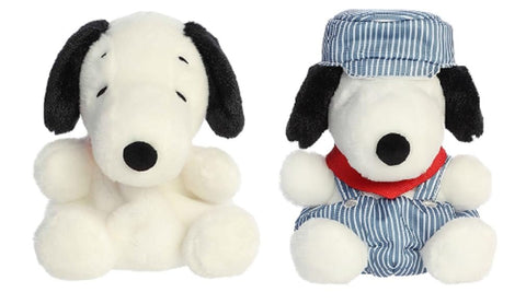 Aurora Peanuts Palm Pal Plush 2 Piece Bundle, Snoopy and Train Engineer 5 Inches