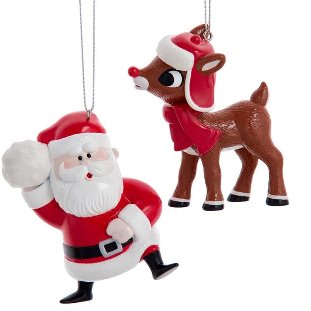 Rudolph and Santa Christmas Ornament Officially Licensed Red Nose Reindeer Classic Character Holiday Christmas Tree Decorations - 2 Piece Set