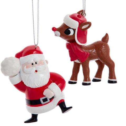 Rudolph and Santa Christmas Ornament Officially Licensed Red Nose Reindeer Classic Character Holiday Christmas Tree Decorations - 2 Piece Set