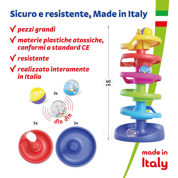 Quercetti Spiral Tower Starter Set - Sensory Marble Run Toy - Early Learning STEM Ball Track, Fine Motor Skills & Hand-Eye Coordination for Toddlers, Ages 1+