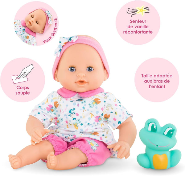 Corolle Bebe Bath Marin Baby Doll - 12" Soft-Body with Rubber Frog Toy, Safe for Water Play in Bathtub or Pool, Vanilla-Scented - for Kids sges 18 Months and up