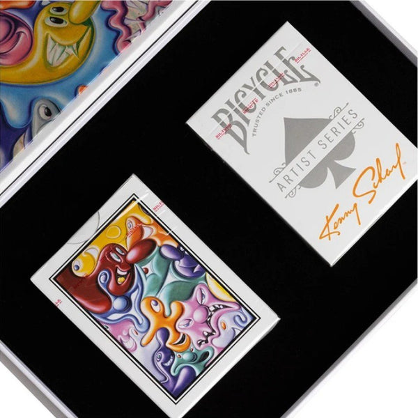Bicycle Artist Series Kenny Scharf Playing Cards Box Set, 2 Deck Collectible Poker Card Set with Book-Style Gift Box, Purple/Orange