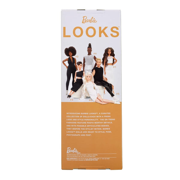 Barbie Signature Looks Doll (Brunette Wavy Hair) Fully Posable Fashion Doll Wearing White Skirt for Collectors
