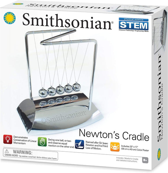 Smithsonian Newton's Cradle Science Activity Set, STEM Momentum and Energy Transfer Demonstration Toy, Newton's Third Law Desk Display for Kids 8+, Classroom and Homeschool Learning