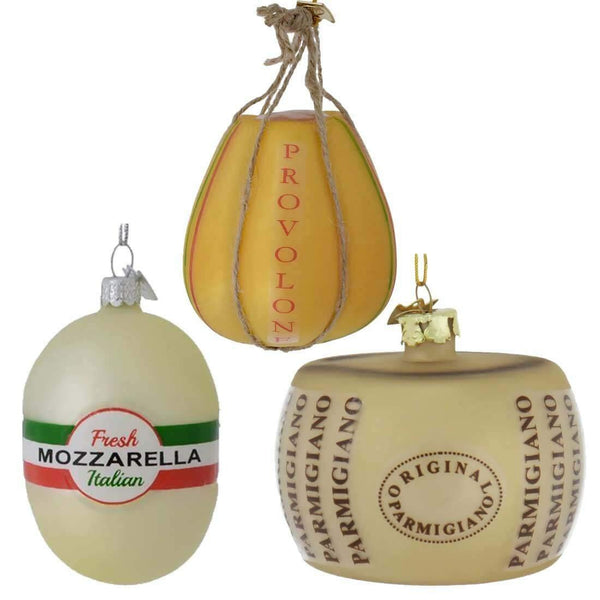 Kurt Adler Noble GEMS Glass Italian Cheese Ornament - 3 Assorted: PARMIGGIANO, PROVOLONE and MOZZERELLA