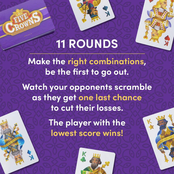PlayMonster Five Crowns – Card Game for Kids and Adults, Travel and Family Game Night Favorite, The Game isn’t Over Until the Kings Go Wild, 5 Suited Rummy Style Card Game, 1-7 Players, Ages 8+