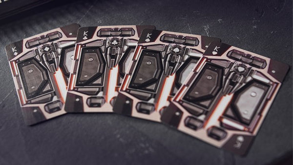 Bicycle Evolution 2.0 Playing Cards, Poker Size Custom Index, Cyber Metallic Red/White/Grey Back Design, Includes Gaff & Jokers, Premium USPCC Deck for Cardists, Magicians & Collectors