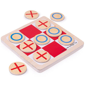 Bigjigs Toys Noughts and Crosses, Wooden Tic Tac Toe Travel Board Game, 2 Players Ages 3+