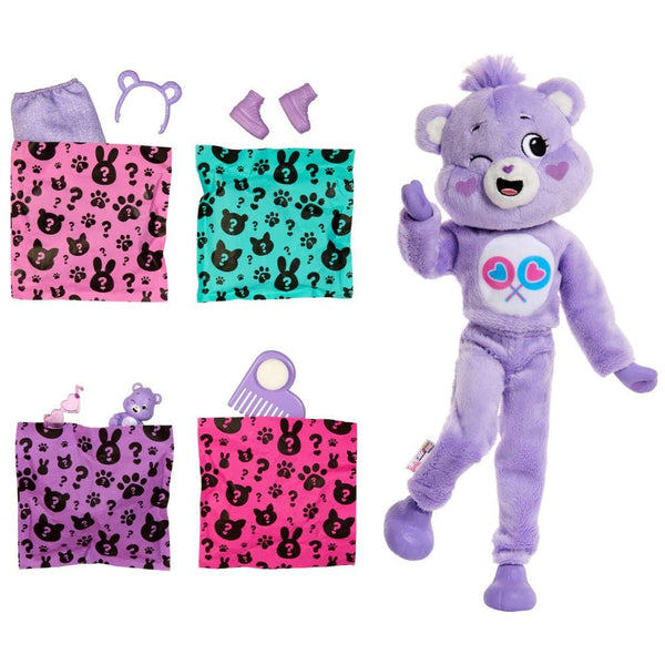 Barbie Cutie Reveal Doll & Accessories, Care Bears Series with Share Bear Plush Costume & 10 Surprises Including Color Change & Mini Bear