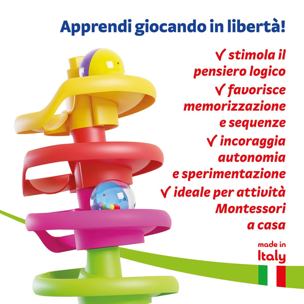 Quercetti Spiral Tower Starter Set - Sensory Marble Run Toy - Early Learning STEM Ball Track, Fine Motor Skills & Hand-Eye Coordination for Toddlers, Ages 1+