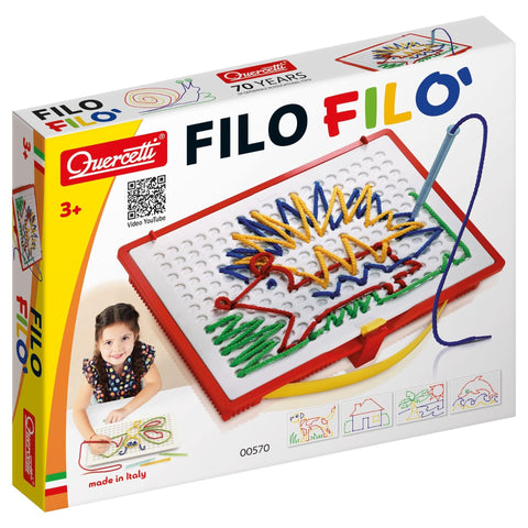 Quercetti Filo Filo Play Set - A Novel Lacing Tool with 18 Pattern Templates to Create Art with String, Ages 4+ (Made in Italy)