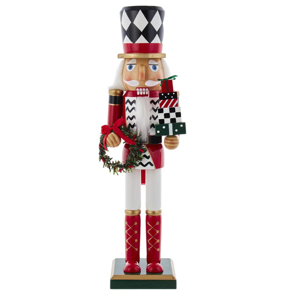 Kurt S. Adler 15" Red, White and Black Nutcracker with Gift Box and Wreath