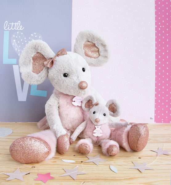Histoire d’Ours Glitter Star Mouse Plush Toy with Gift Box, 9.8-Inch (25 cm) Soft Stuffed Animal, Sparkly Pink Glitter Accents, Machine Washable