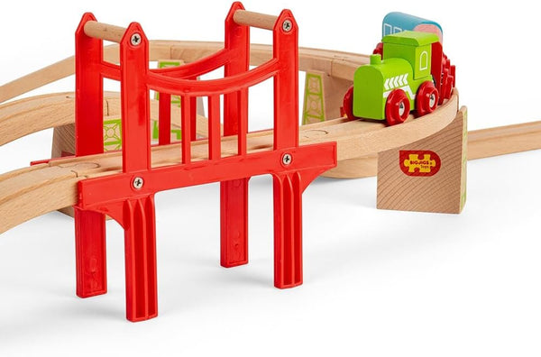 Bigjigs Rail Bridge Expansion Set - 25pc Wooden Train Track Expansion Pack for Train Sets, Quality Bigjigs Train Accessories, Compatible with Most Major Wooden Railway Brands