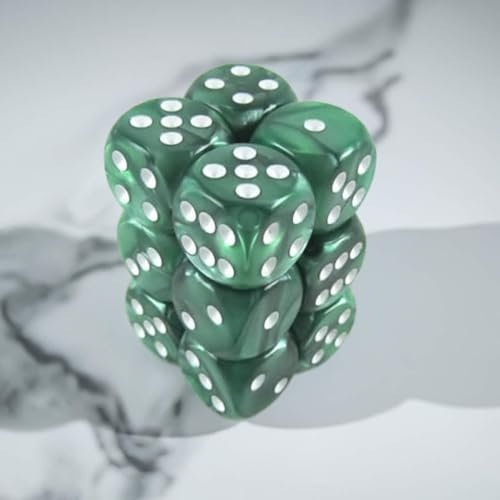Koplow Games Green Marbleized Deluxe Dice with White Pips, D6 16 mm (5/8 in), Rounded Corners, Pack of 12