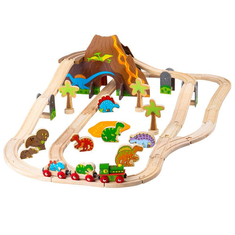 Bigjigs Rail Dinosaur Railway Play Set - Prehistoric Wooden Adventure Train Set