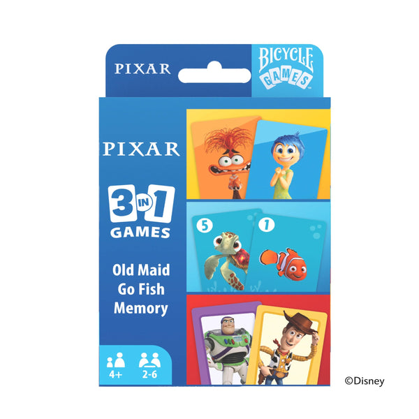 Bicycle Disney Games Bundle: 3 in 1 Mickey Card Games, 3 in 1 Pixar Card Games, and Disney Pixar Forks: Plays Like Spoons, Includes 7 Different Games