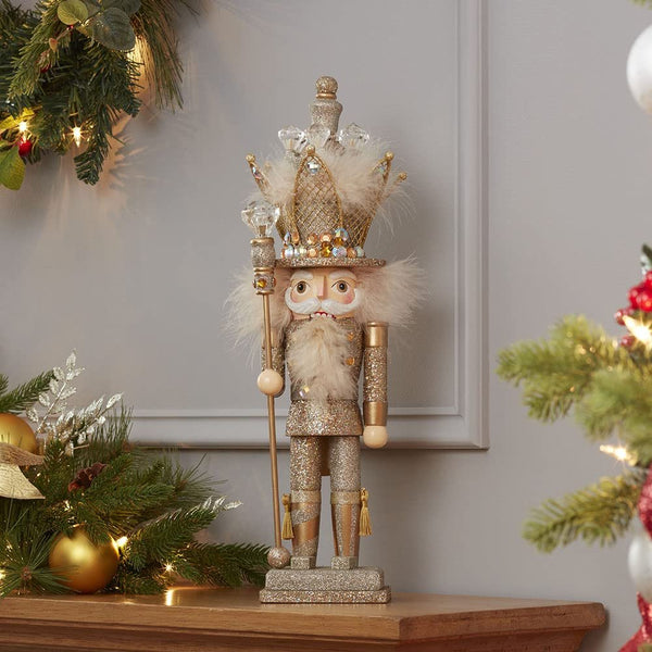 16-Inch Hollywood Platinum and Gold Glitter King Nutcracker