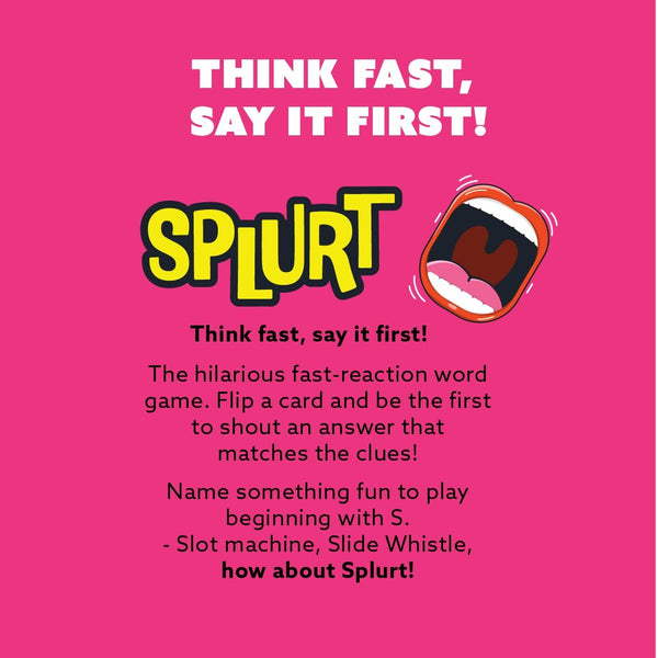 Gamewright - Party to Go - Splurt - Think Fast, Say It First - 2-8 Players Ages 10+