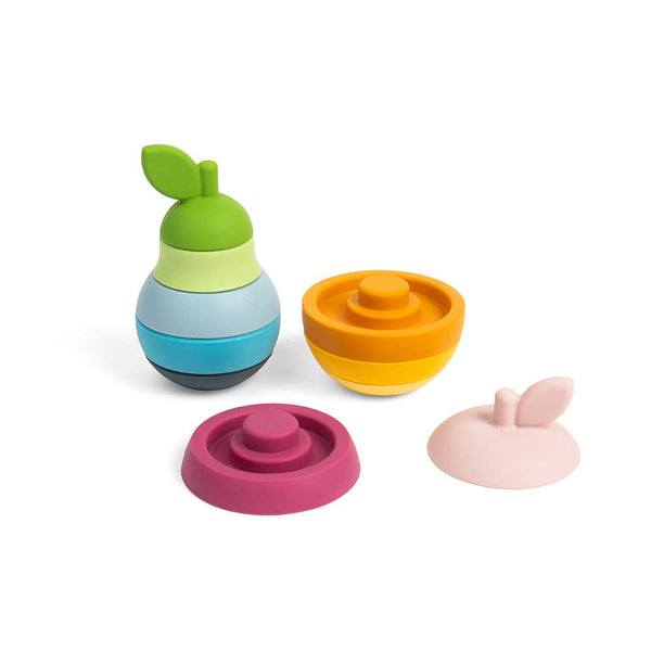 Bigjigs Toys Stacking Apple & Pear - 10 Piece Baby Stacking Toy, Silicone Baby Stacking Rings, Teething Toys, Montessori Toys for Babies