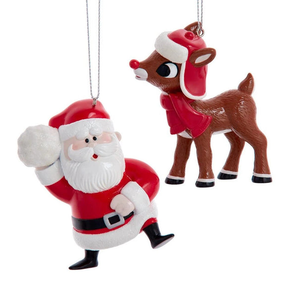 Rudolph and Santa Christmas Ornament Officially Licensed Red Nose Reindeer Classic Character Holiday Christmas Tree Decorations - 2 Piece Set