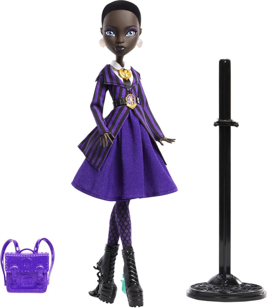 Monster High x Wednesday Doll and Accessories, Bianca Barclay Collectible in Nevermore Academy Uniform with Siren Amulet, Backpack and Doll Stand