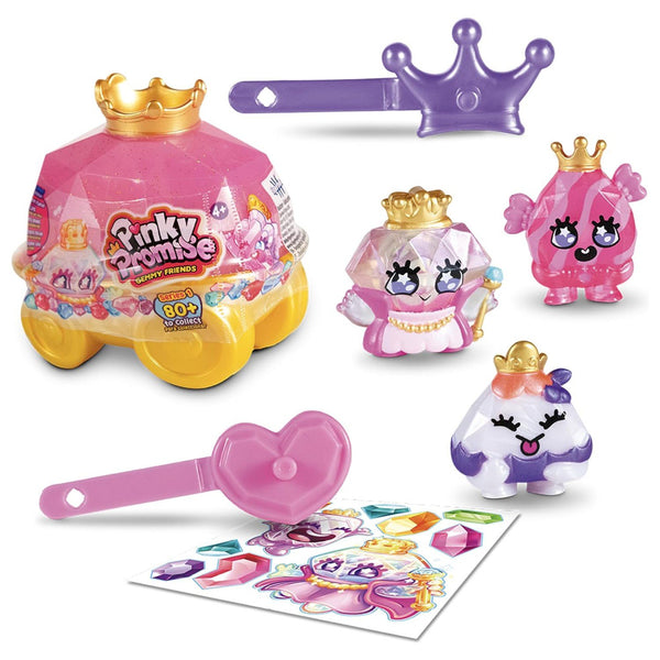 Pinky Promise Gemmy Friends Pretend Play Royal Carriage Mini Set, Surprise Princess Jewelry Toy with 3 Collectible Gemmy Friends and 2 Hairpins, Mix and Match Wearable Gems, Ages 4+