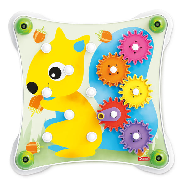 Quercetti Peggy Gears 13-Piece Interactive Cogwheel Construction Toy – Peg Board & Scene Cards – Early STEM, Fine Motor Skills & Cause-Effect Learning for Toddlers & Preschoolers, Ages 2+