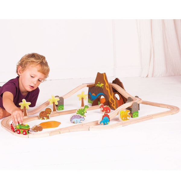 Bigjigs Rail Dinosaur Railway Play Set - Prehistoric Wooden Adventure Train Set