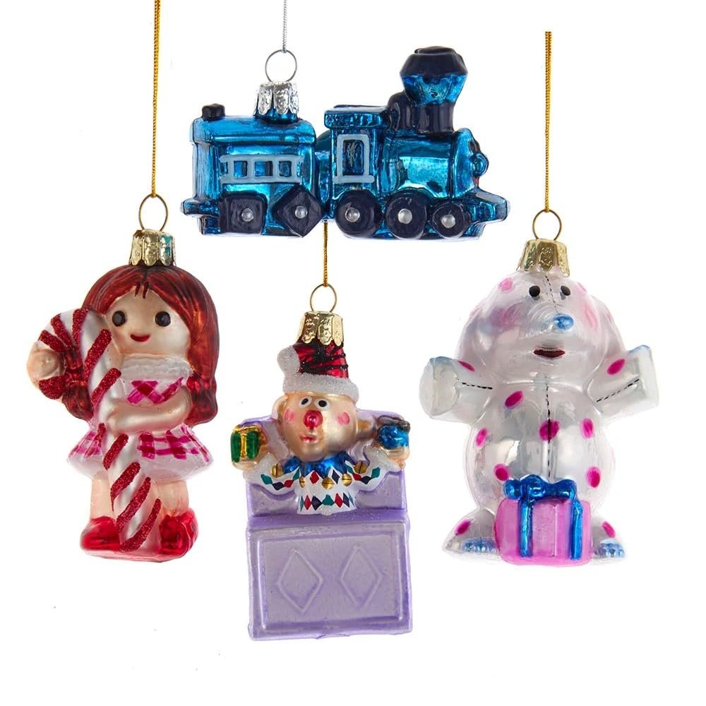 Kurt S. Adler Rudolph The Red Nose Reindeer Glass Misfit Toys Ornaments 4-Pack - Officially Licensed Holiday Tree Decoration, Hand-Painted Glass, “Island of Misfit Toys” Characters