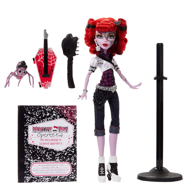 Monster High Boo-riginal Creeproduction Doll, Operetta Collectible Reproduction with Doll Stand, Diary, and Pet Spider Memphis “Daddy O” Longlegs