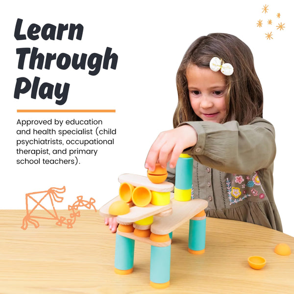 OPPI Stix 108 Pcs Wooden Blocks – Durable Natural Wood Building Blocks for Toddlers & Kids (Ages 2–12) – Open-Ended Creativity, Stacking & Construction Set for Early Learning and STEM Skill Development