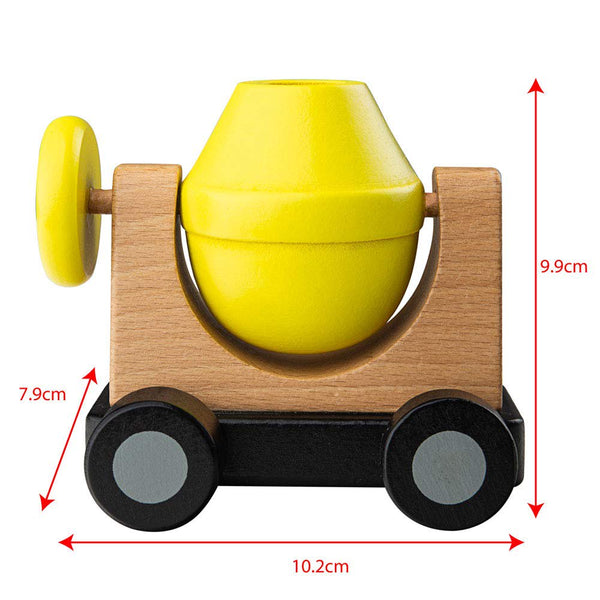 Tidlo Wooden Construction Playset - 13-Piece Building Site Set with Cement Mixer