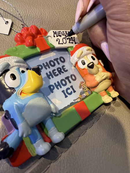 Kurt S. Adler 4.3" Bluey and Bingo Picture Frame Ornament with 2.5" Photo Insert