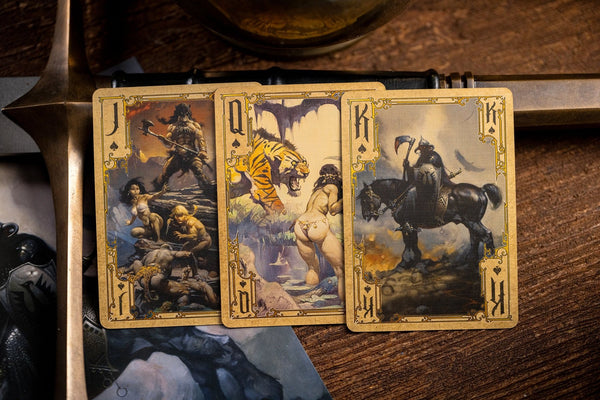 Kings Wild Project Frazetta Paintings Luxury Playing Cards - Standard Edition, Frank Frazetta Art Deck, Collectible, Poker Size, Custom Index & Gold Foil Finish