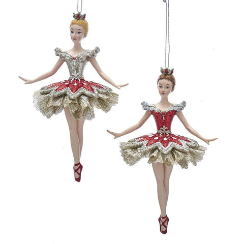Kurt Adler Princess Ballerina 6” Ornament (Silver & Red) Wearing A Ruby Dress with Ballet Shoes for Thanksgiving