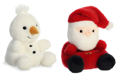 Aurora World Small Palm Pals 2 Piece Christmas Plush Bundle, Santa Claus and Snowman