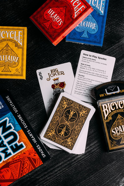 Bicycle 4 Playing Card Games in 1: Euchre, Hearts, Spades, and Solitaire (4 Card Game Pack), 1+ Players