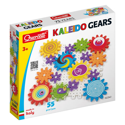 Quercetti Kaleido Gears – 55-Piece Colorful Building Set for Kids, 3 Sizes of Interlocking Gears & Plates, STEM Toy for Ages 3+