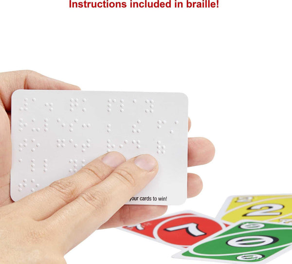 Mattel Games UNO Braille Card Game with Cards Specially Designed for Blind & Low-Vision Players for Kids, Adults, Families & Game Nights, 2-10 Players Ages 7+