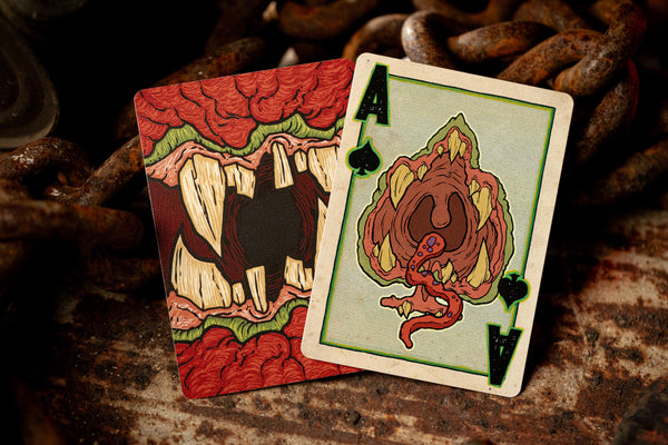 Kings Wild Project Overbite Red Luxury Playing Cards, Standard Edition, Poker Size Custom Index Deck, Monster-Themed Collectible Cards