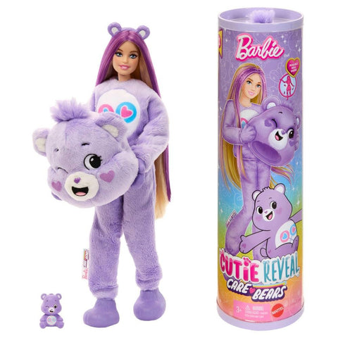 Barbie Cutie Reveal Doll & Accessories, Care Bears Series with Share Bear Plush Costume & 10 Surprises Including Color Change & Mini Bear