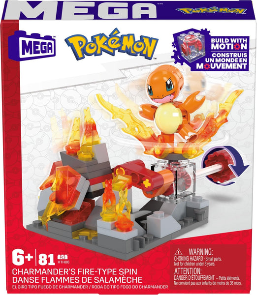 MEGA Pokémon Charmander's Fire-Type Spin Building Toys Set with 81 Pieces, 1 Poseable Character and Motion, Ages 6+