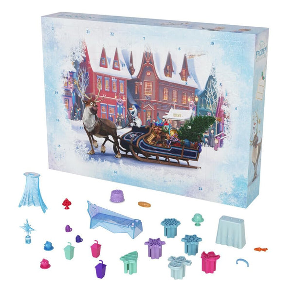 Mattel Disney Frozen Toys, Anna & Elsa Small Doll Advent Calendar with 2 Friend Figures, Moldable Sand & 24 Play Pieces, Inspired by Olaf’s Frozen Adventure