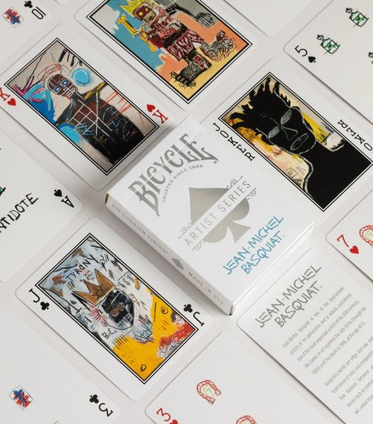 Bicycle Artist Series Jean-Michel Basquiat Playing Cards Box Set, 2 Deck Collectible Poker Card Set with Book-Style Gift Box, Red/Blue