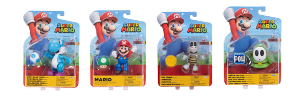 Super Mario Nintendo 4 Inch Action Figure Wave 40 4-Pack, Includes Mario, Dry Bones, Light Blue Yoshi, and Green Shy Guy