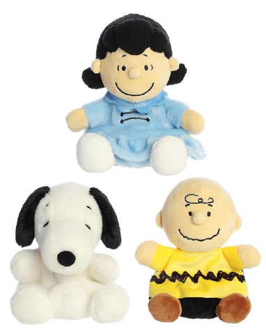 Aurora Peanuts Palm Pal Plush 3 Piece Bundle, Charlie Brown, Lucy and Snoopy 5 inches