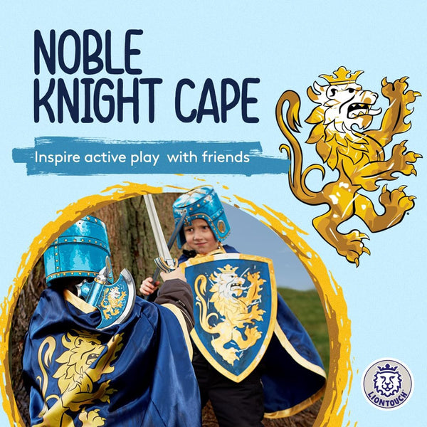 Liontouch - Noble Knight Cape for Boys, Blue | Age 3-8 Years - One Size Fits All | Medieval Pretend Play Toy Cloak for Kids | Dress Up, Fancy Dresses, Cosplay & Royal Knight Costume Accessory