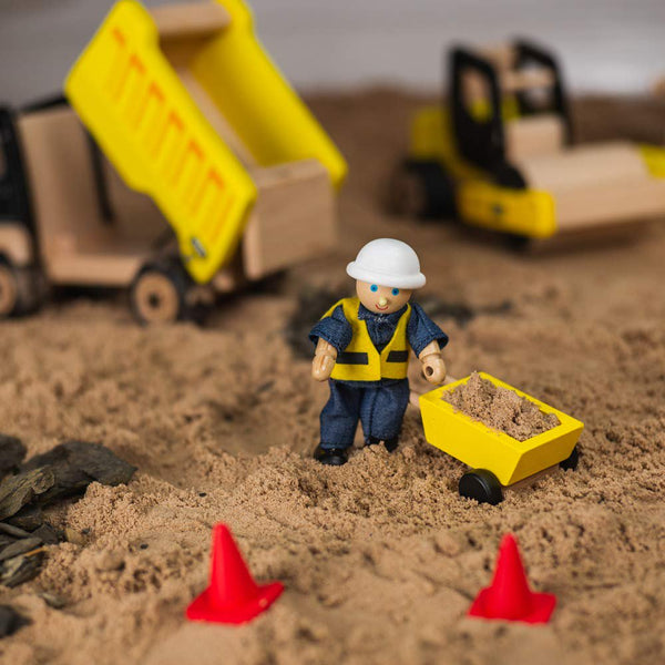 Tidlo Wooden Construction Playset - 13-Piece Building Site Set with Cement Mixer