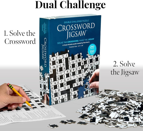 Dual Challenge Crossword Jigsaw Puzzle 2nd Edition - 550 Piece Board Game for Adults Families - Educational Interactive Brain Building